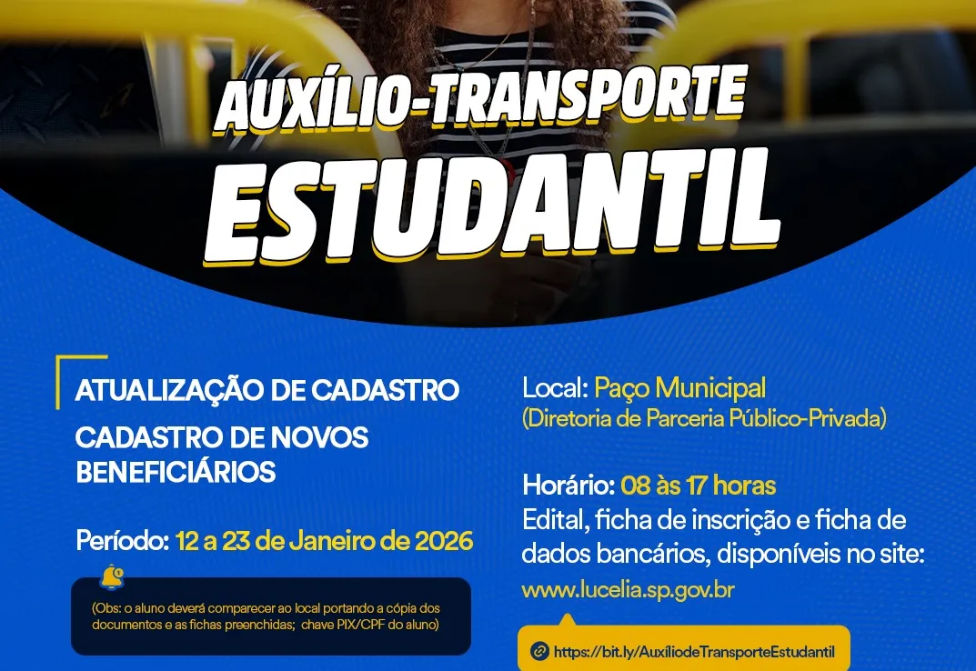 Prefeitura de Lucélia abre período de cadastro e atualização do Auxílio-Transporte Estudantil